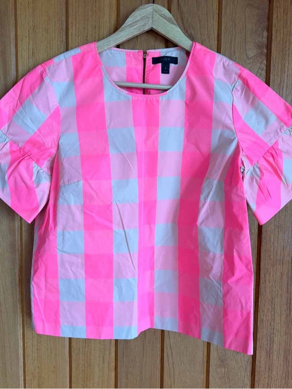 J. Crew Neon Pink & Cream Gingham Dress Set - Picture 2 of 6